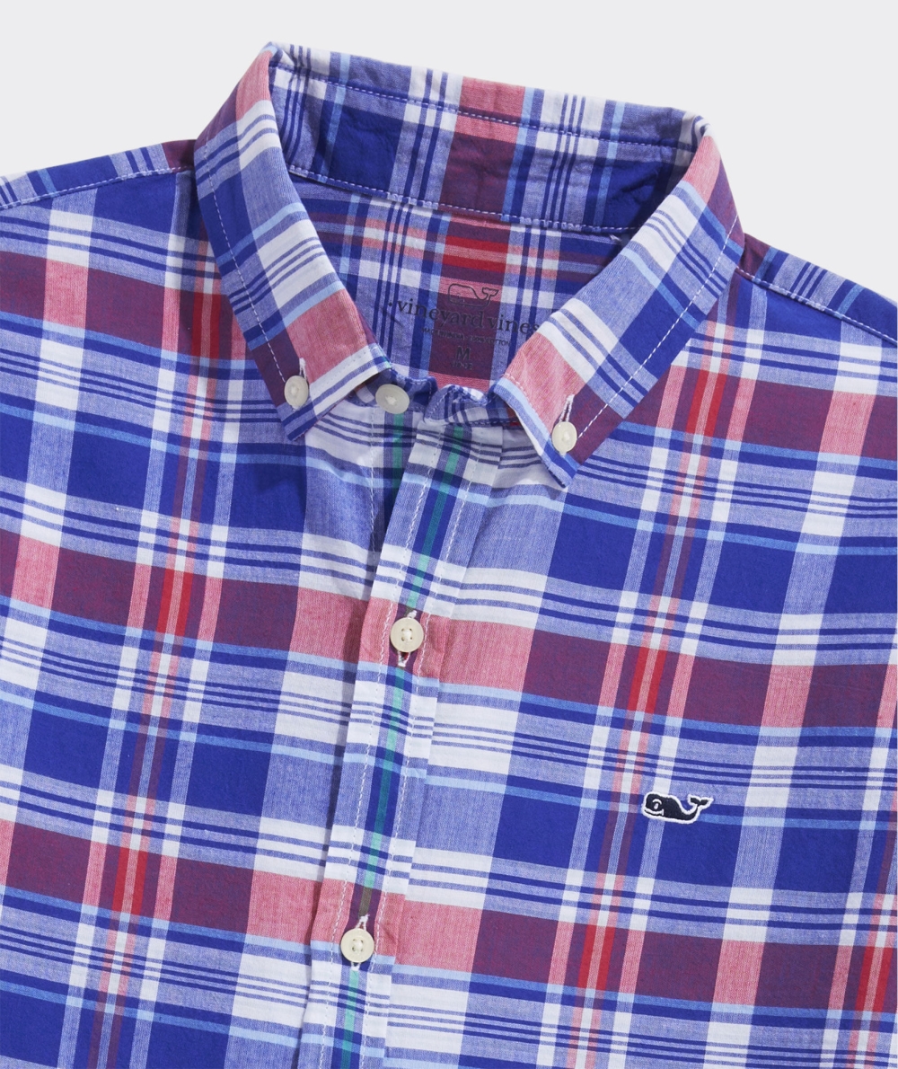 Camisas Vineyard Vines Algodon Madras Plaid Shirt Azules | 760125TCA