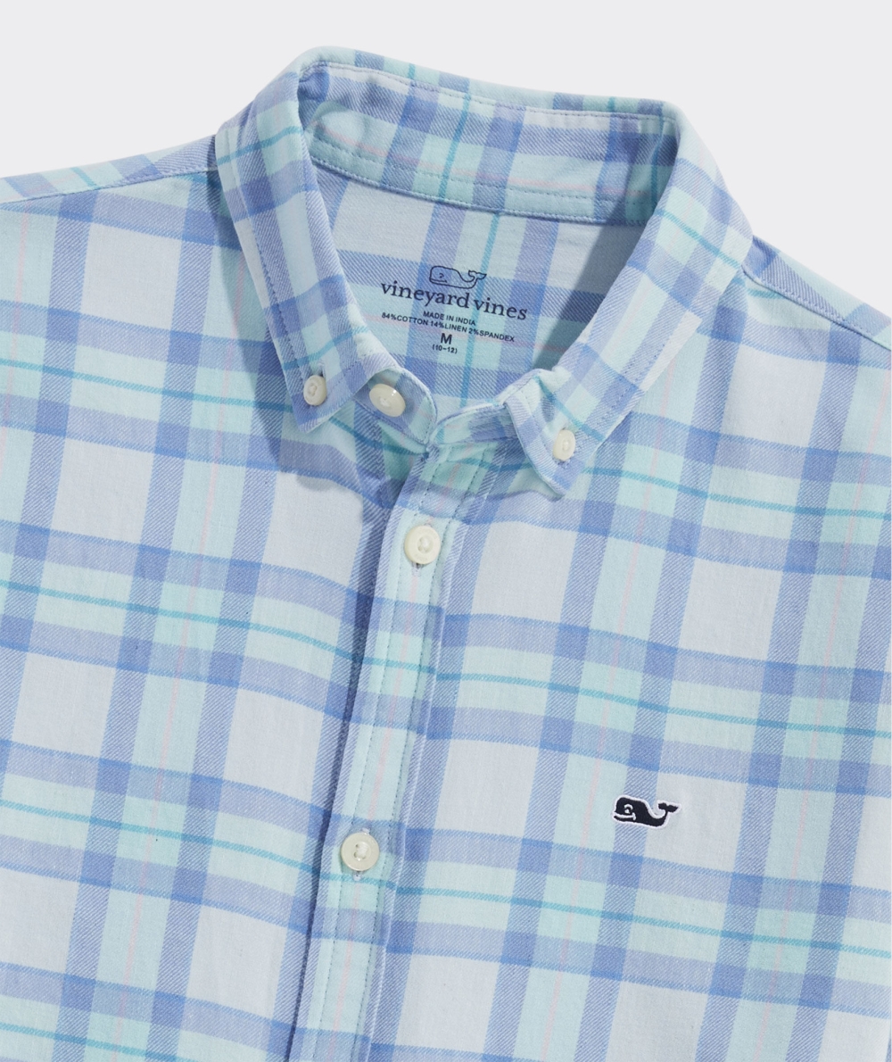 Camisas Vineyard Vines Boys Plaid Island Twill Shirt Ice Water | 378429JAH