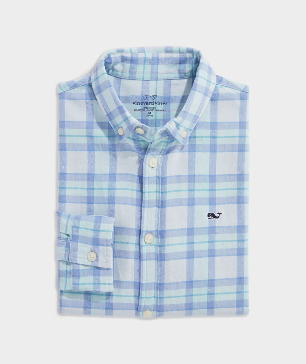 Camisas Vineyard Vines Boys Plaid Island Twill Shirt Ice Water | 378429JAH