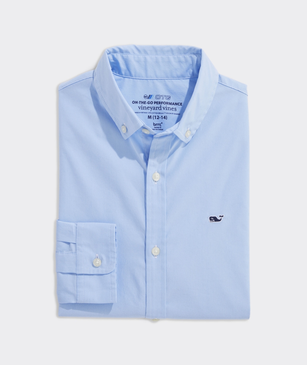 Camisas Vineyard Vines Boys Solid On-The-Go brrr Shirt Turquesa | 614075HTL