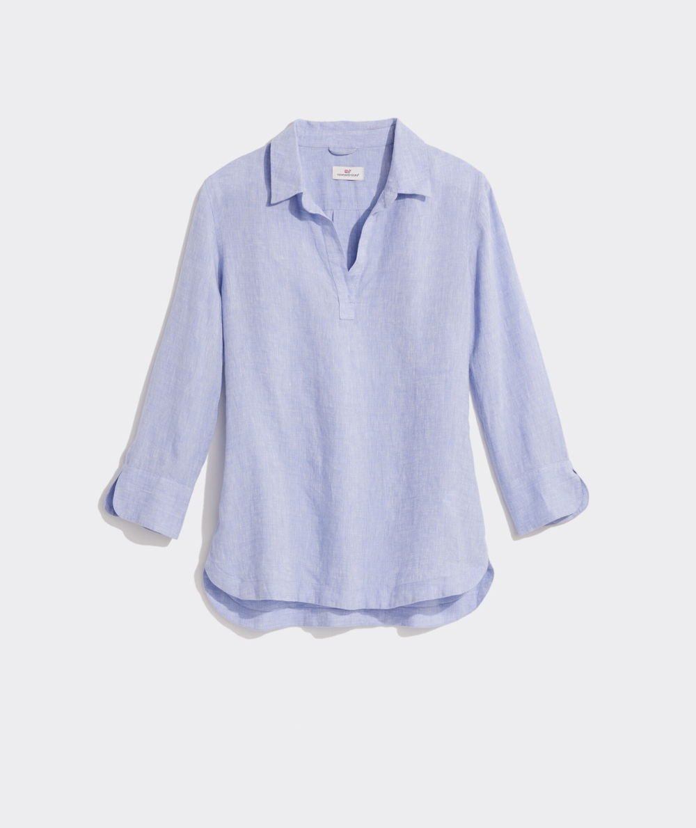 Camisas Vineyard Vines Linen Lucaya Tunic Azules | 387461NHI