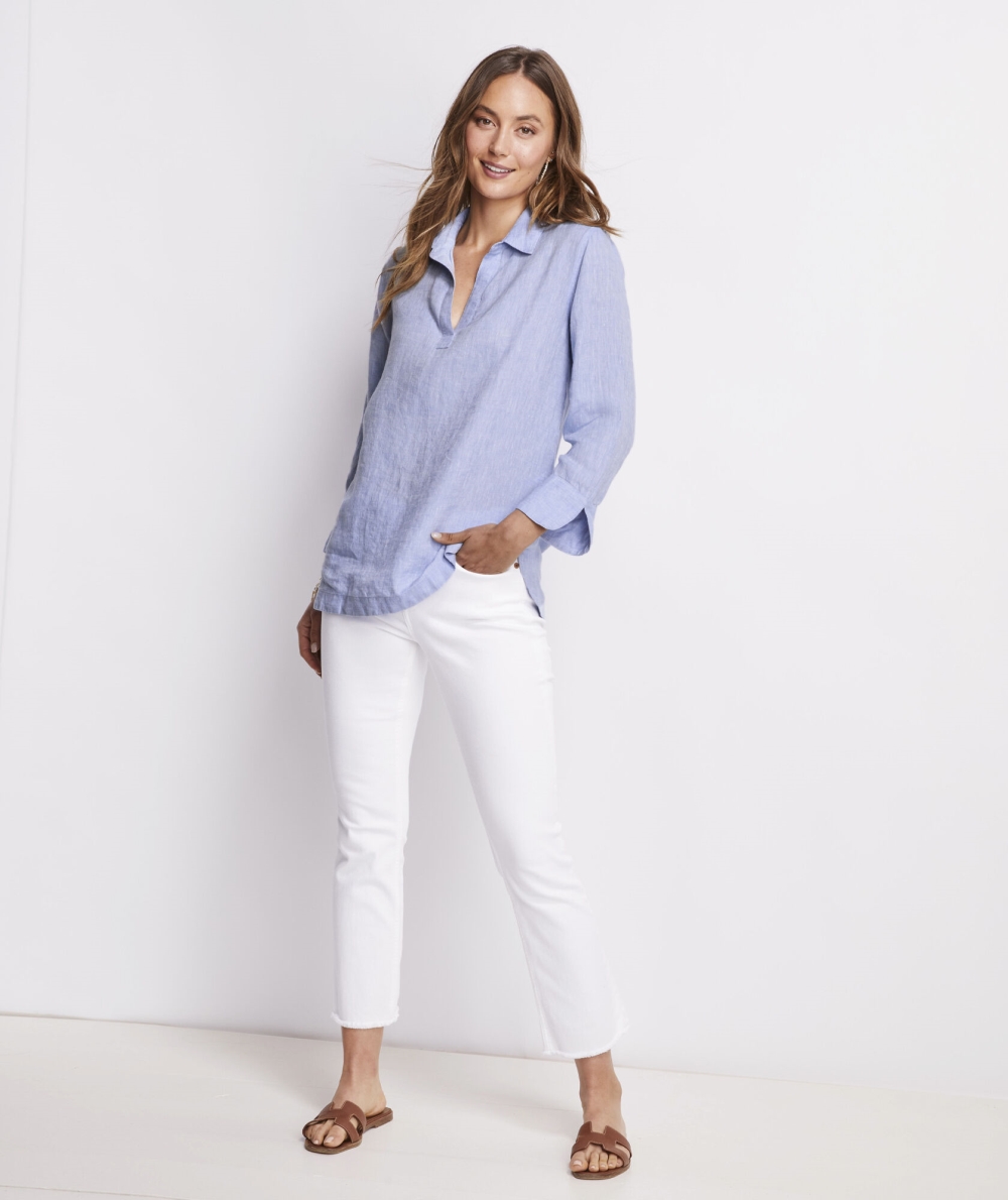 Camisas Vineyard Vines Linen Lucaya Tunic Azules | 387461NHI