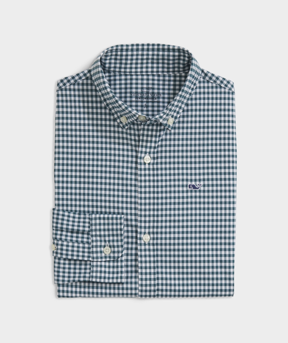 Camisas Vineyard Vines On-The-Go Gingham Shirt Verdes | 254307PHW