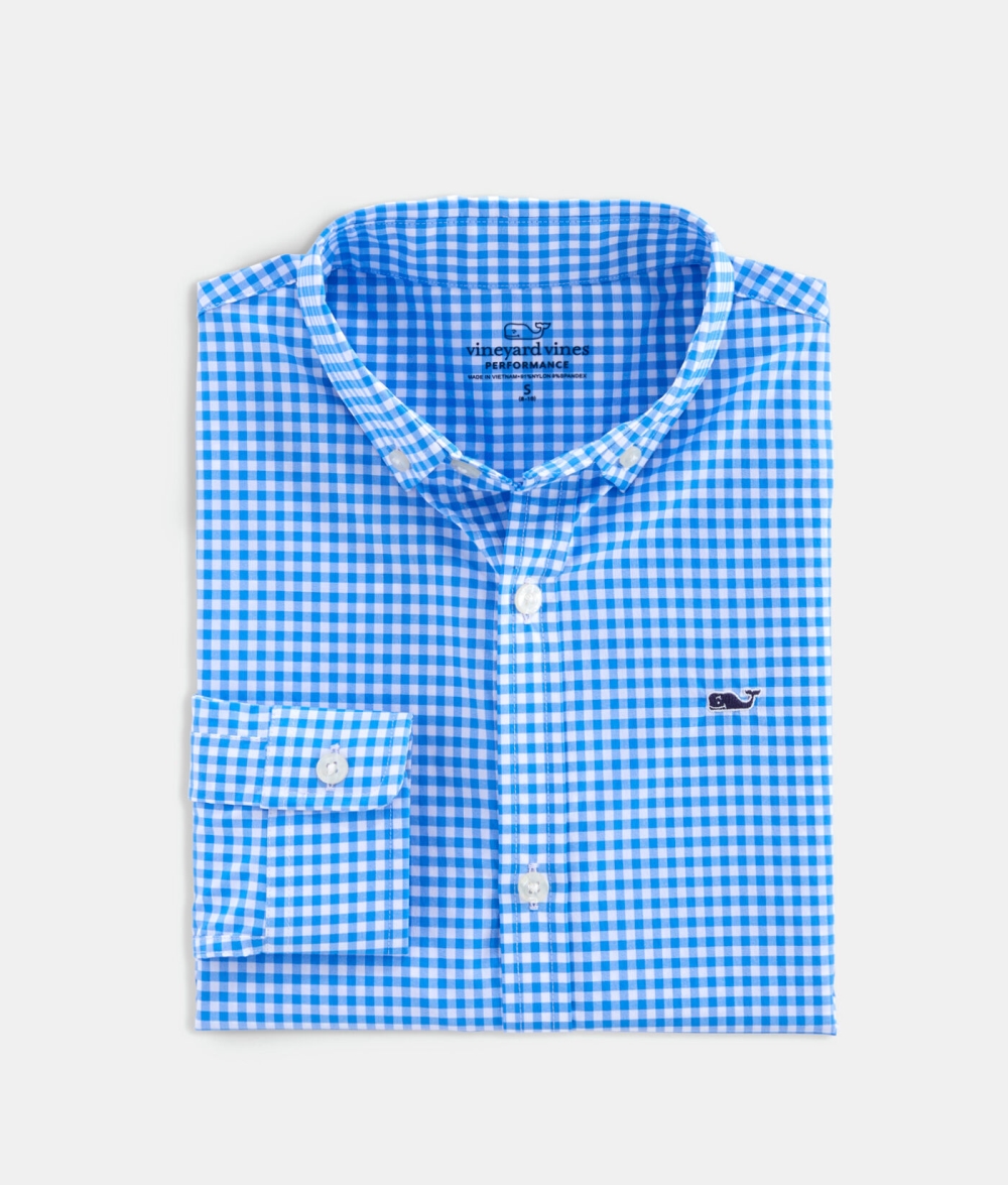 Camisas Vineyard Vines On-The-Go Gingham Shirt Azules | 510437XIV