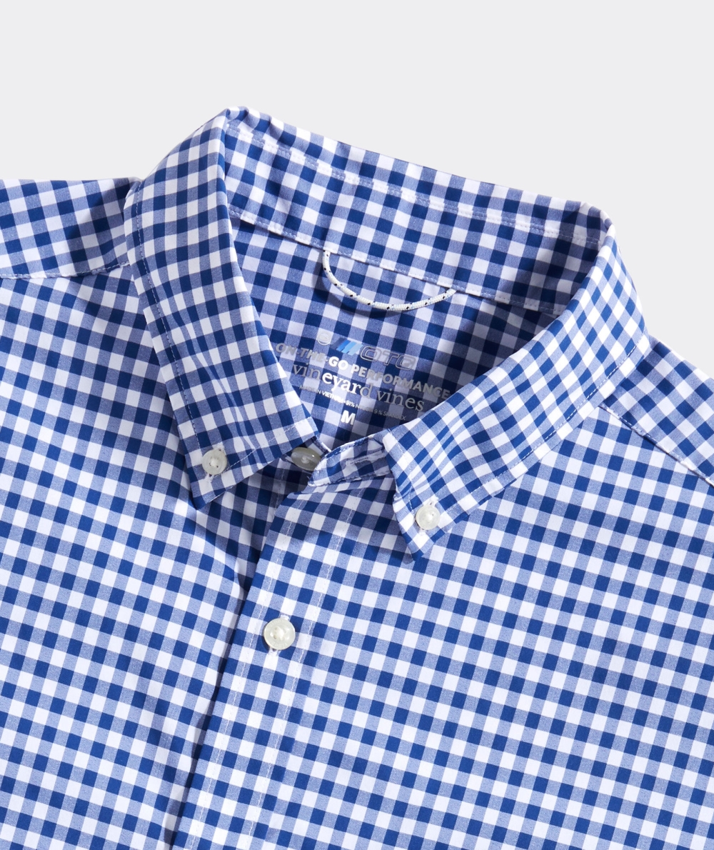 Camisas Vineyard Vines On-The-Go Nylon Corta-Sleeve Gingham Shirt Azules | 761054MWN