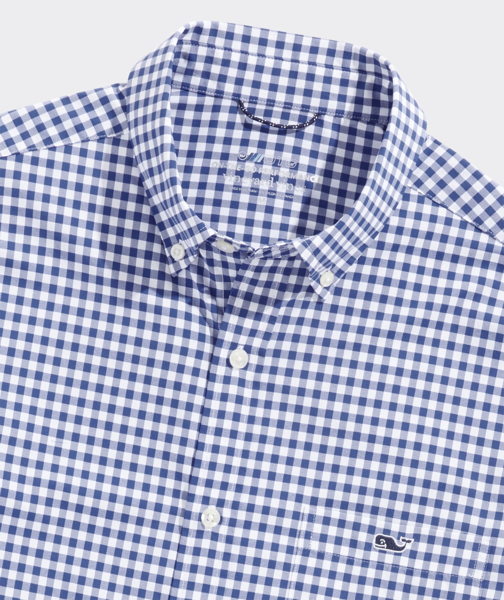 Camisas Vineyard Vines On-The-Go Nylon Gingham Shirt Azules | 012574ZCE