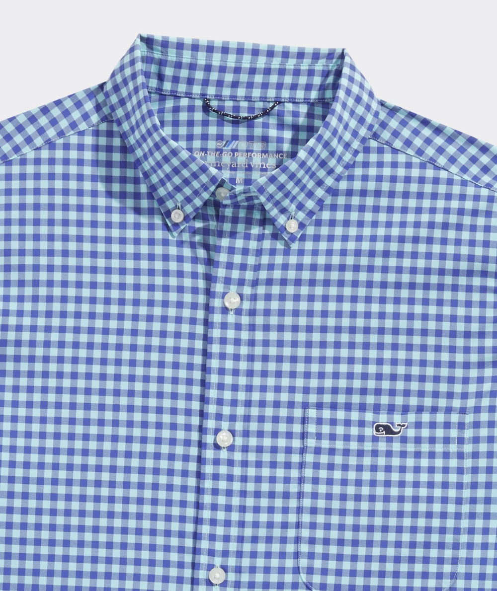 Camisas Vineyard Vines On-The-Go Nylon Gingham Shirt Azules | 736509JDV