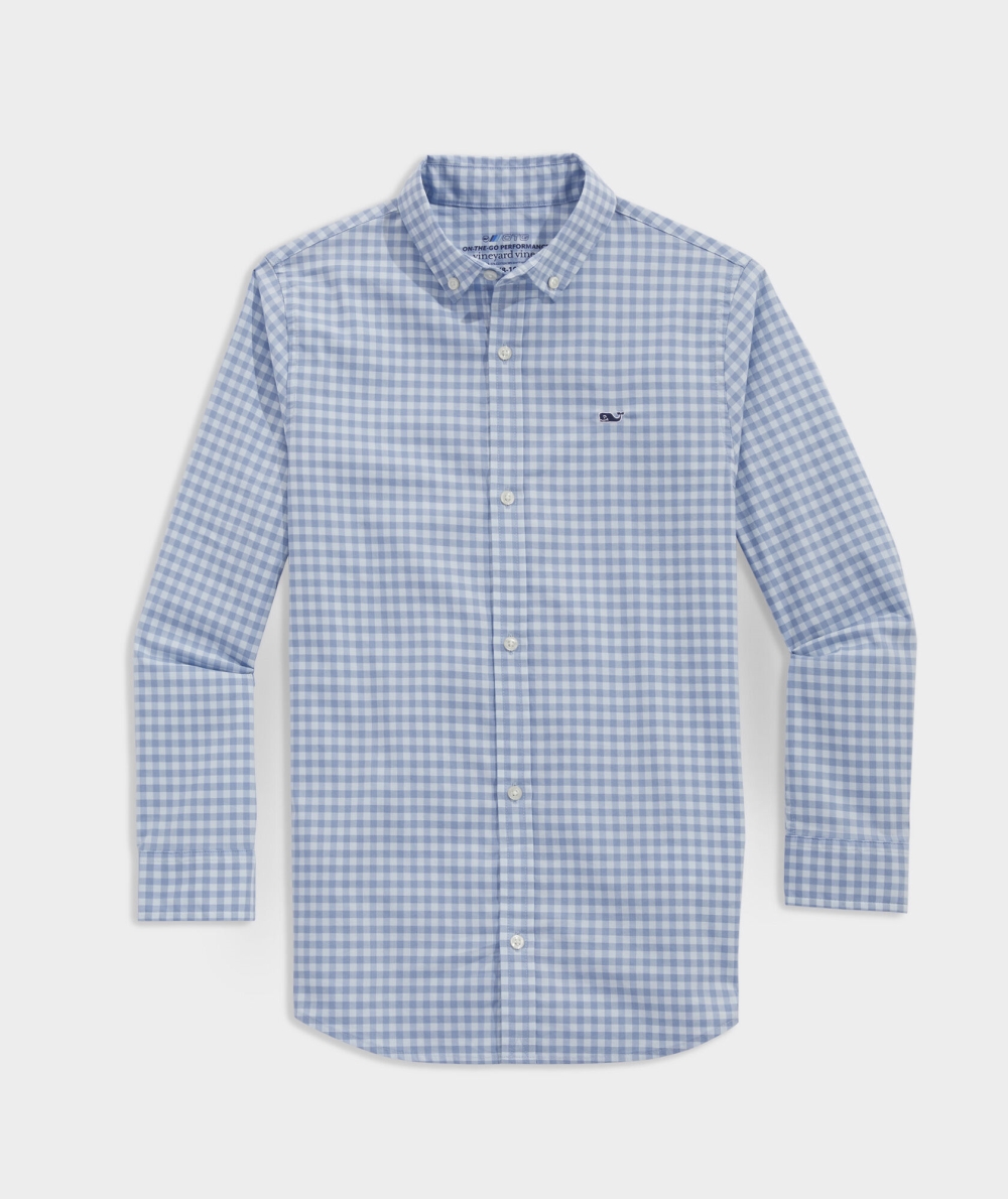 Camisas Vineyard Vines On-The-Go brrrº Gingham Shirt SP23_23 Ice Water | 603927OVS