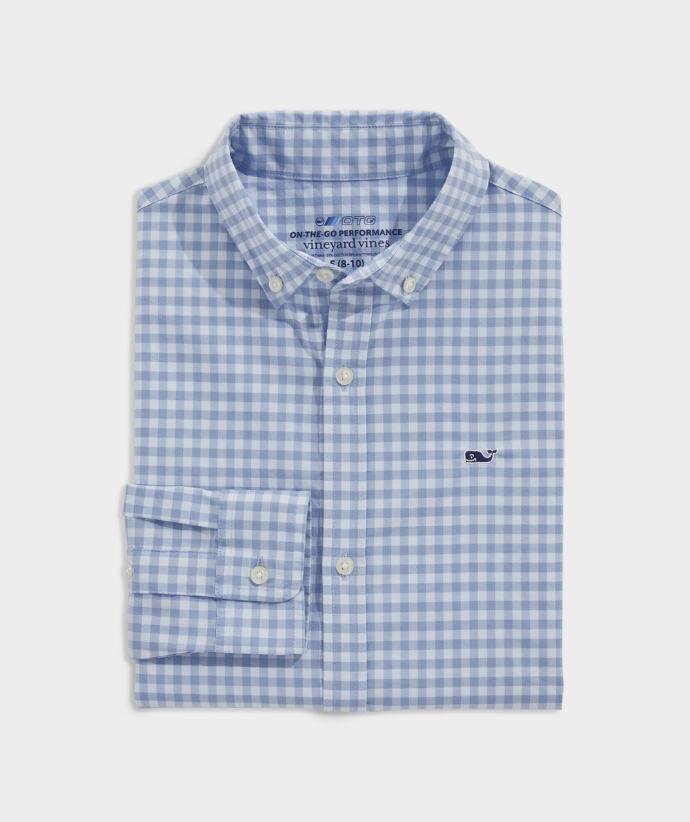 Camisas Vineyard Vines On-The-Go brrrº Gingham Shirt SP23_23 Ice Water | 603927OVS