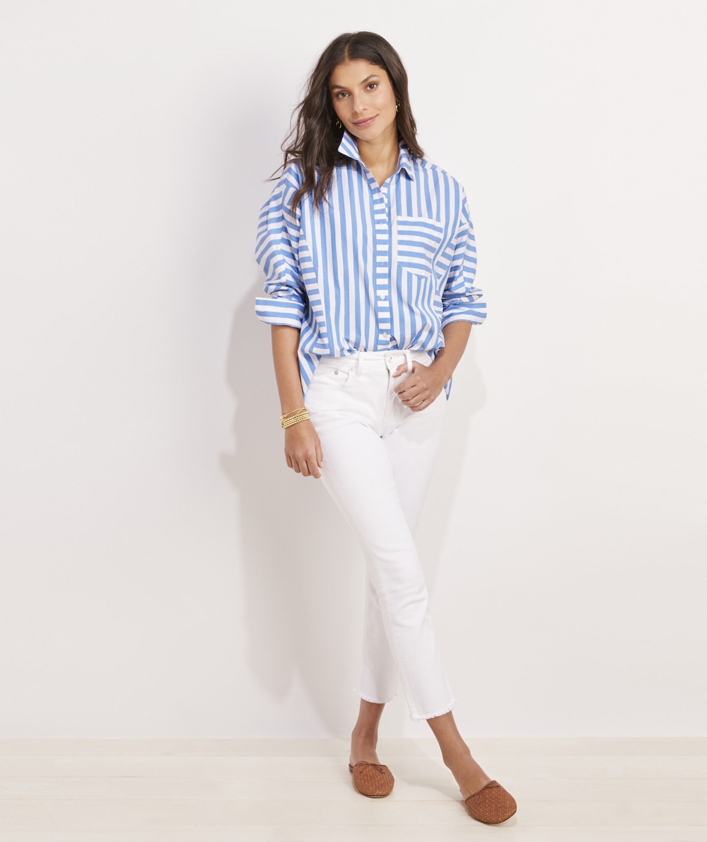 Camisas Vineyard Vines Poplin A Rayas Weekend Button-Down Blancos Azules | 850364NQV