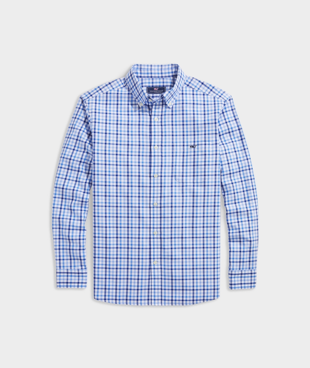 Camisas Vineyard Vines Stretch Poplin Check Shirt Azules | 760412JOW