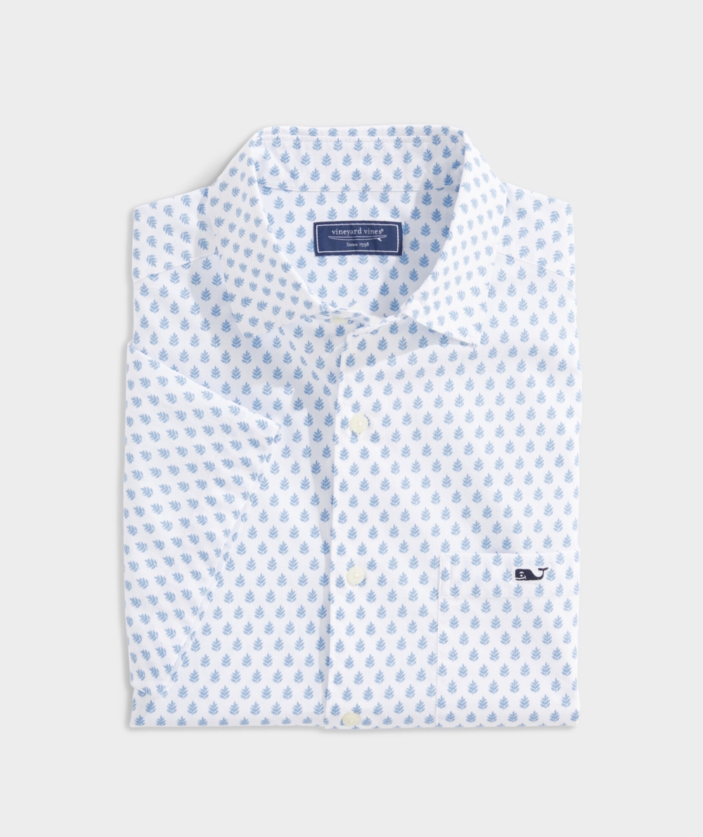 Camisas Vineyard Vines Stretch Poplin Corta-Sleeve Leaf Tile Shirt Turquesa | 759402MJP