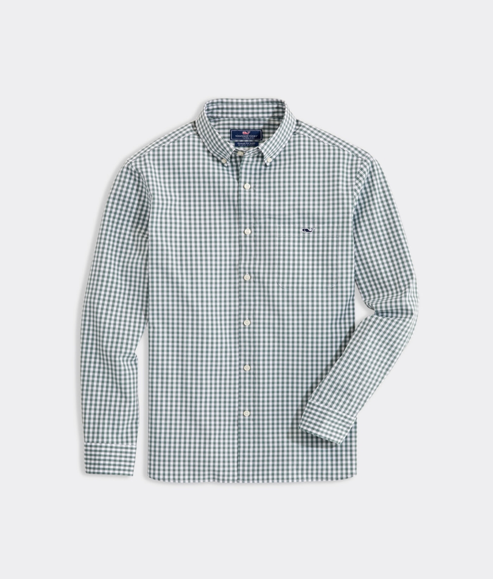 Camisas Vineyard Vines Stretch Poplin Gingham Shirt Verdes | 310528YUS