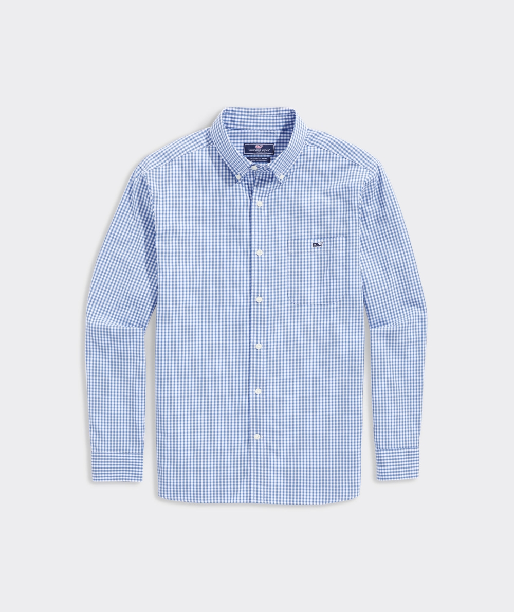 Camisas Vineyard Vines Stretch Poplin Gingham Shirt Azules | 729436WOI