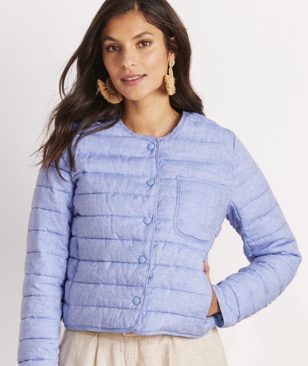 Chaquetas Vineyard Vines Ligeros Linen Puffer Azules | 236487XZD