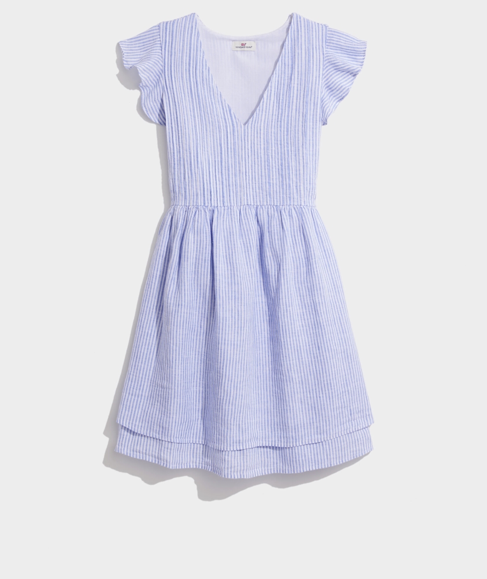 Dresses Vineyard Vines A Rayas Pintuck Flutter-Sleeve Vestido Azules Blancos | 143726LAQ