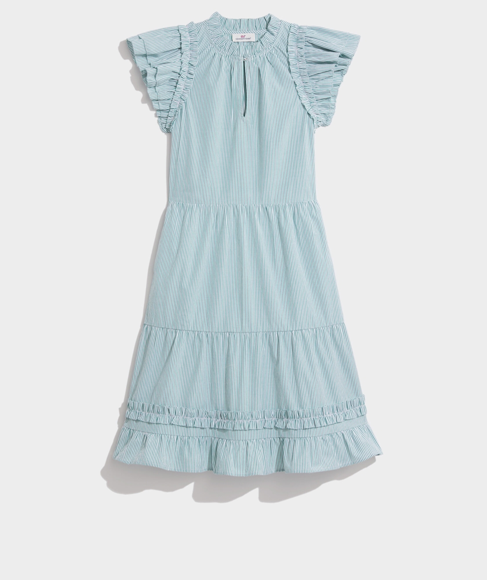 Dresses Vineyard Vines A Rayas Tiered Ruffle-Neck Vestido Blancos | 034856YKA