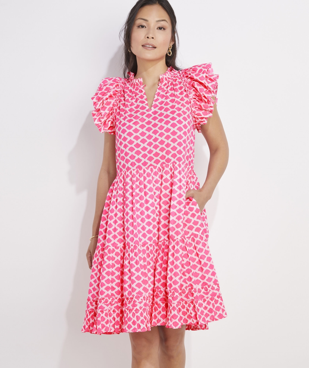 Dresses Vineyard Vines Block Shell Tiered Ruffle Vestido Rosas | 275840SWI