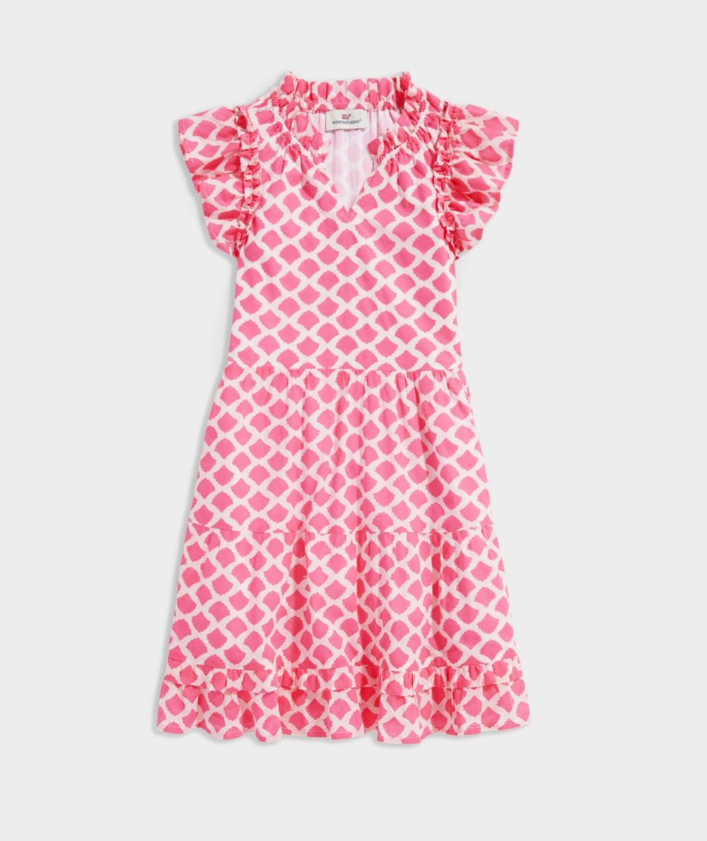 Dresses Vineyard Vines Block Shell Tiered Ruffle Vestido Rosas | 302746MPX