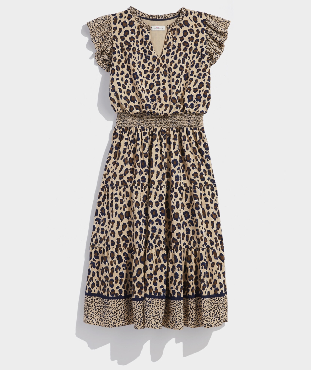 Dresses Vineyard Vines Cheetah Print Midi Vestido Cheetah - Cappuccino | 139257ROL