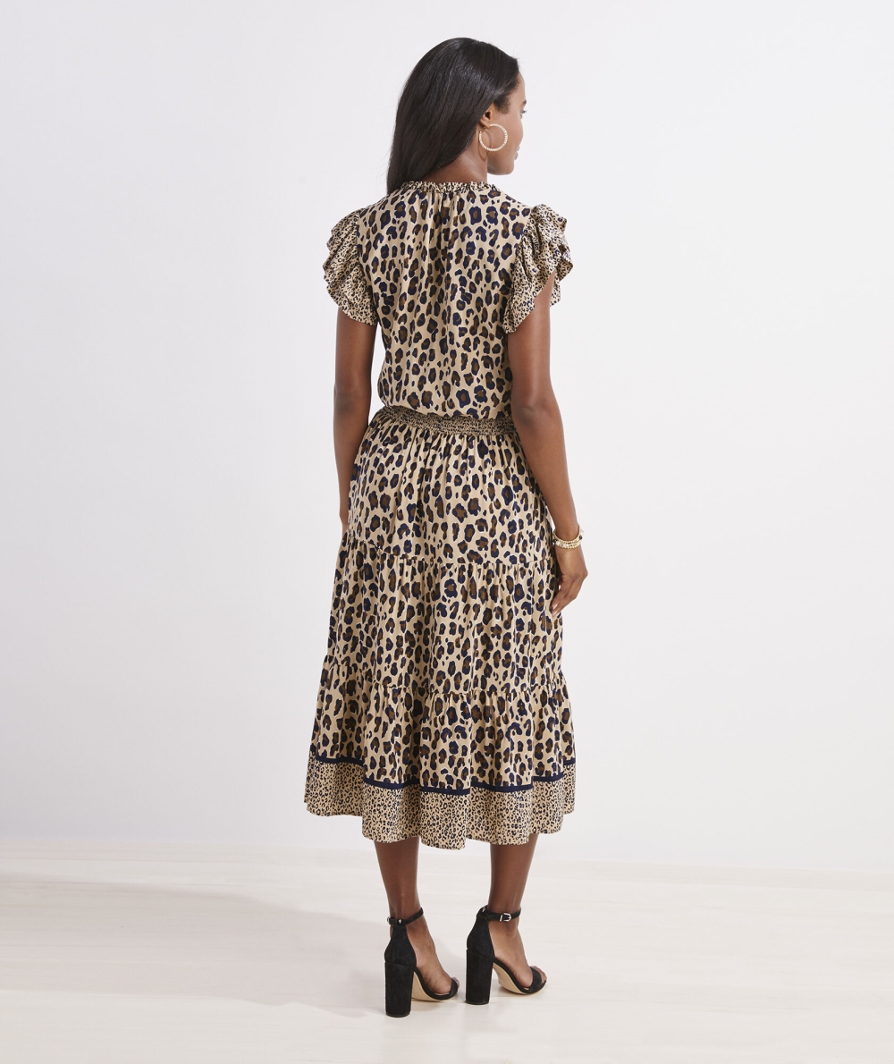 Dresses Vineyard Vines Cheetah Print Midi Vestido Cheetah - Cappuccino | 139257ROL