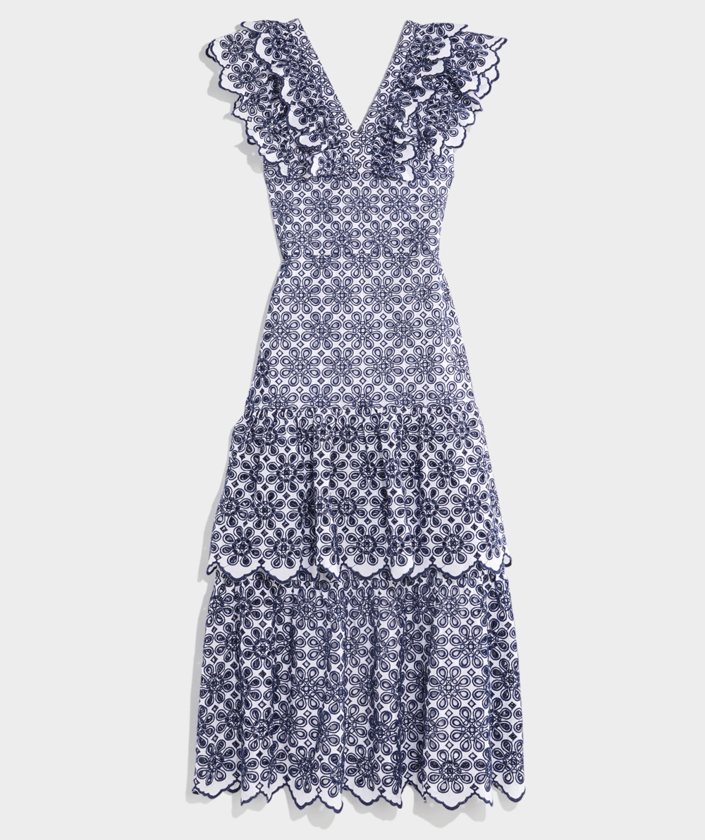 Dresses Vineyard Vines Kentucky Derby Eyelet Ruffle Maxi Vestido Azules | 375826JMW