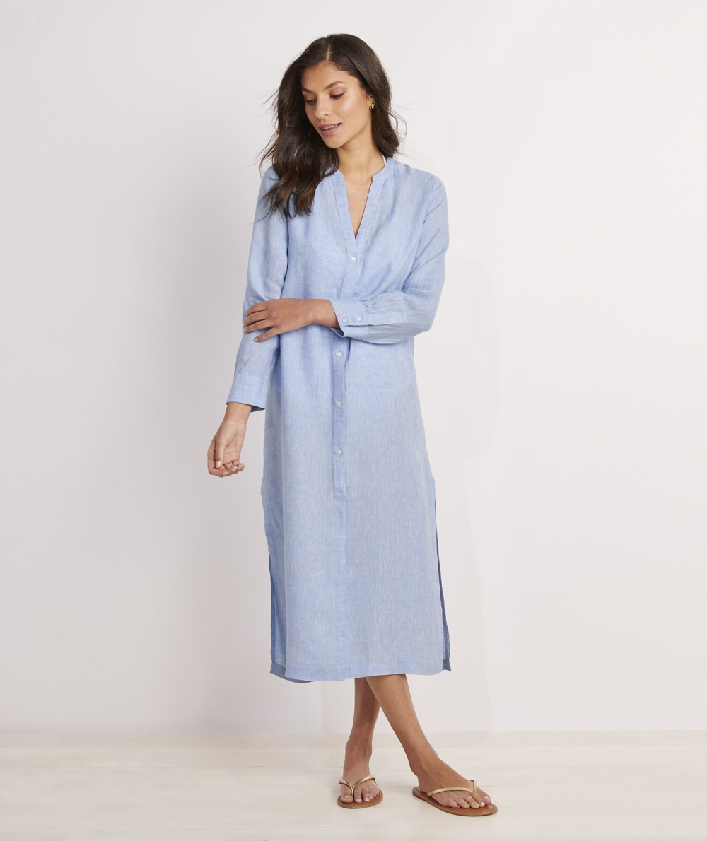 Dresses Vineyard Vines Linen Button-Down Midi Cover-Up Azules | 468590DHS