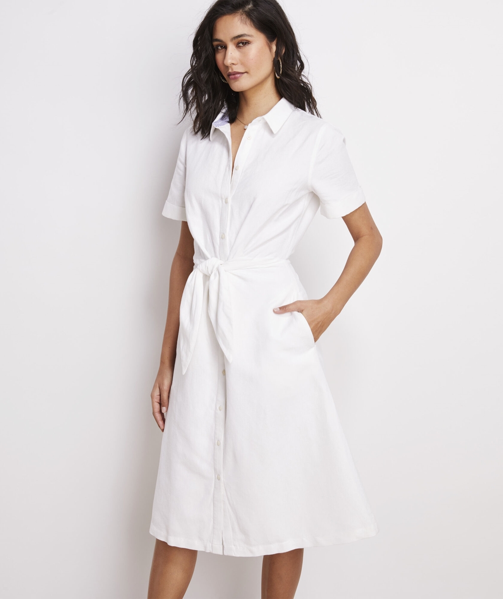 Dresses Vineyard Vines Westerly Tie-Front Linen Vestido Blancos | 745839EVQ