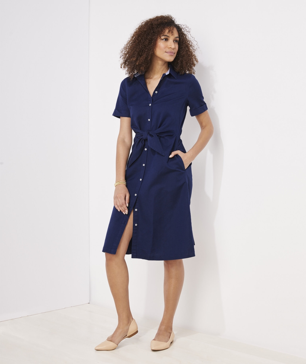 Dresses Vineyard Vines Westerly Tie-Front Linen Vestido Azules | 876201VFD