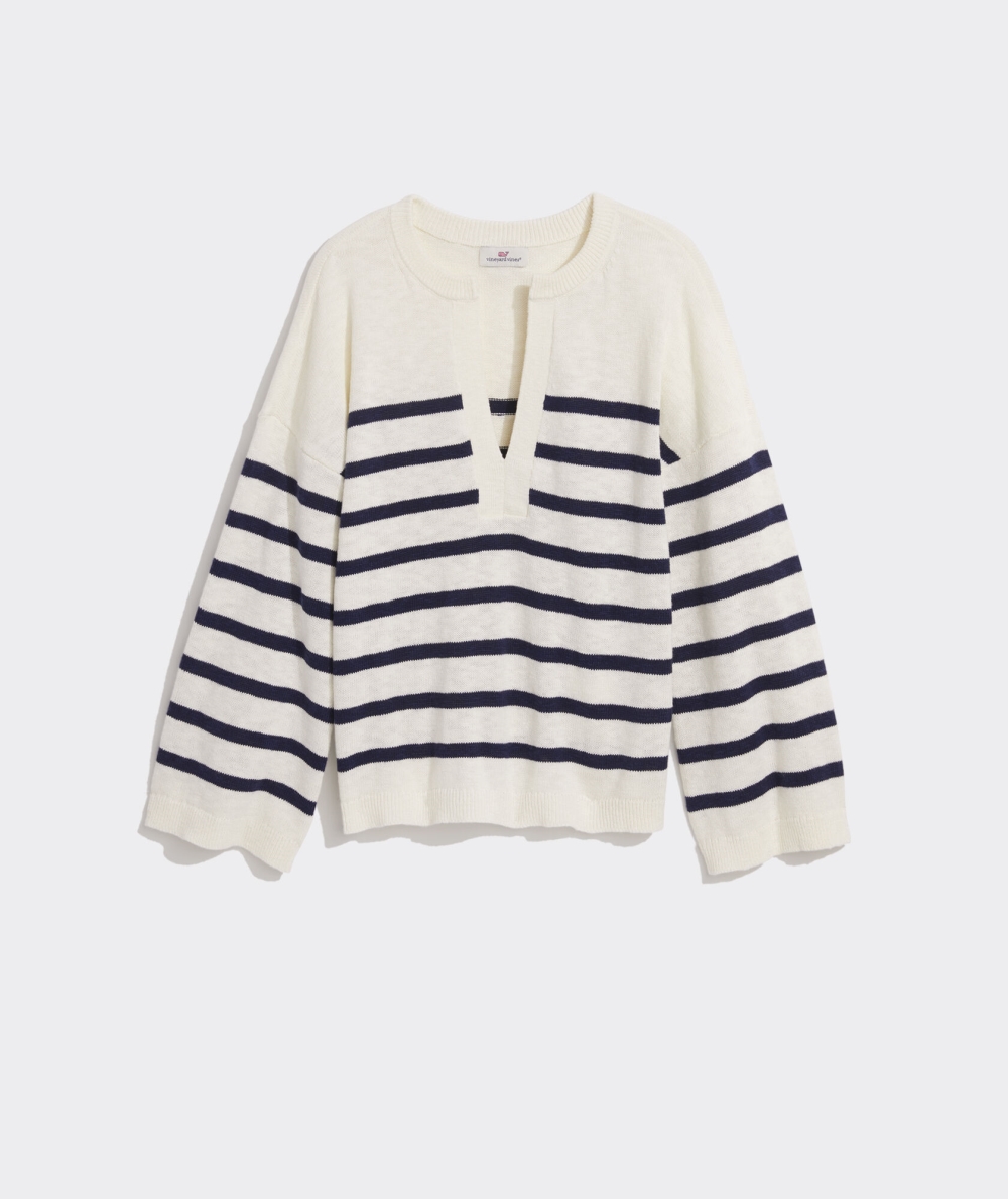 Suéteres Vineyard Vines Breton Stripe Slub Split-Neck Sueter Marshmallow | 174592BEQ