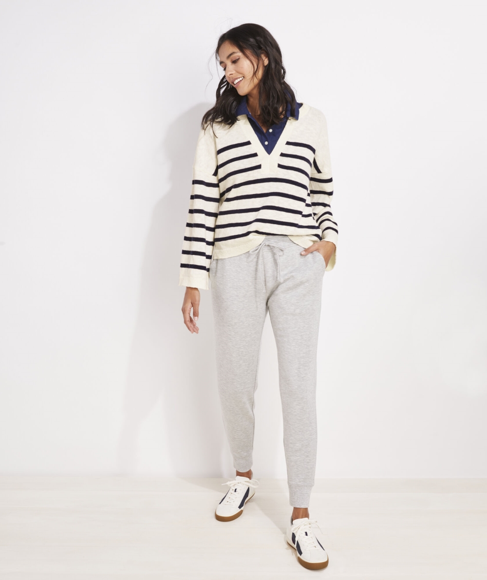 Suéteres Vineyard Vines Breton Stripe Slub Split-Neck Sueter Marshmallow | 174592BEQ