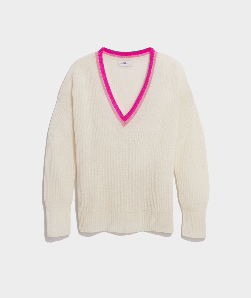 Suéteres Vineyard Vines Seaspun Cashmere Pop V-Neck Sueter Pina Colada | 807935VPI