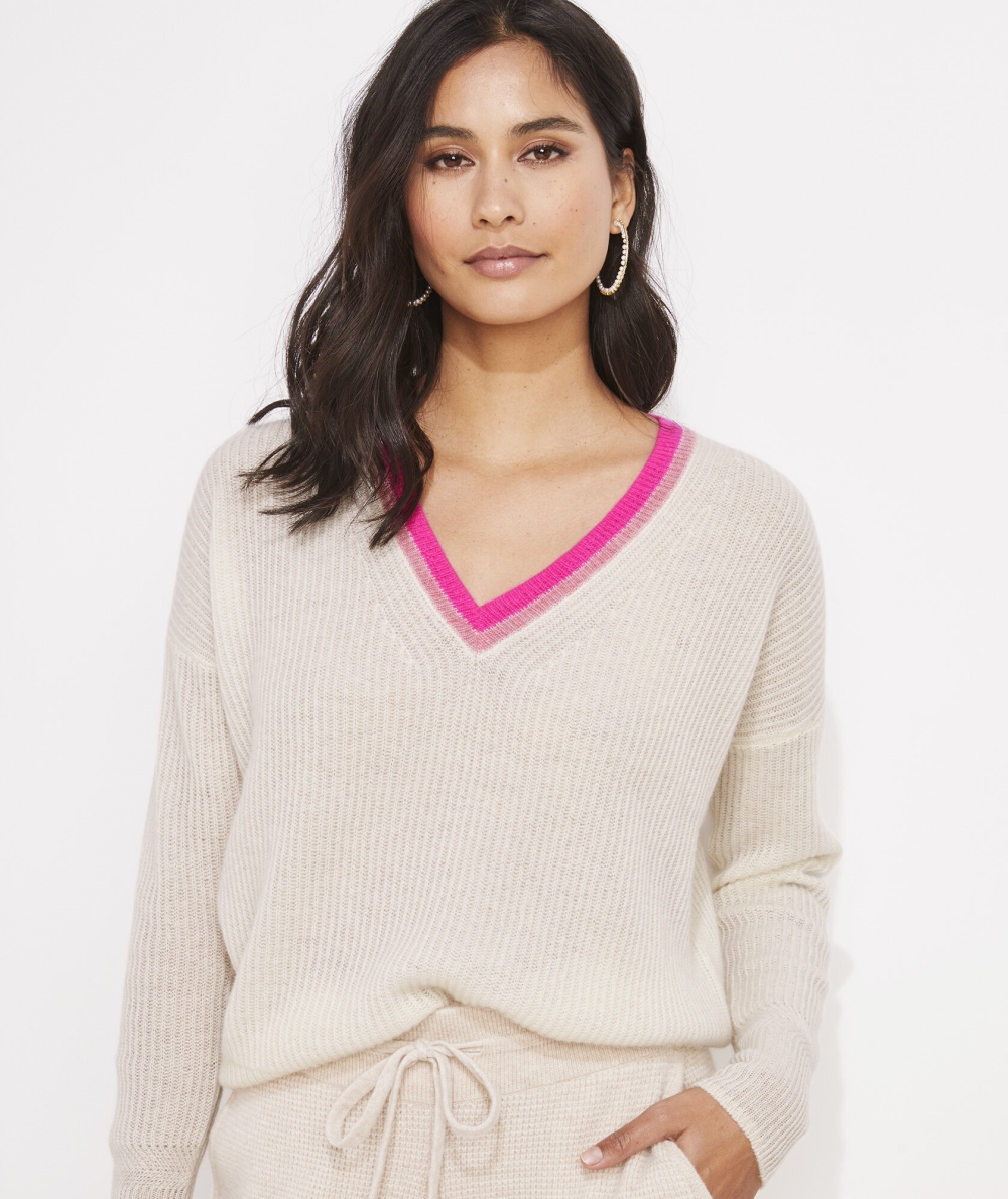 Suéteres Vineyard Vines Seaspun Cashmere Pop V-Neck Sueter Pina Colada | 807935VPI