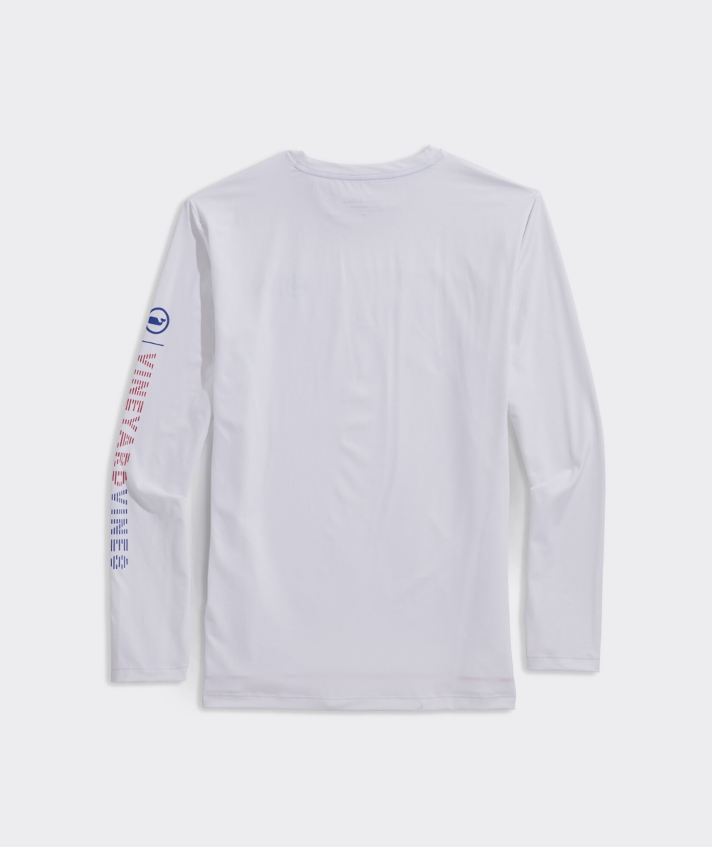 Tees Vineyard Vines Americana A Rayas Text Long-Sleeve Harbor Performance Tee Blancos | 671403HRP