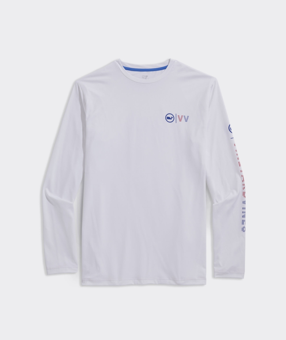 Tees Vineyard Vines Americana A Rayas Text Long-Sleeve Harbor Performance Tee Blancos | 671403HRP