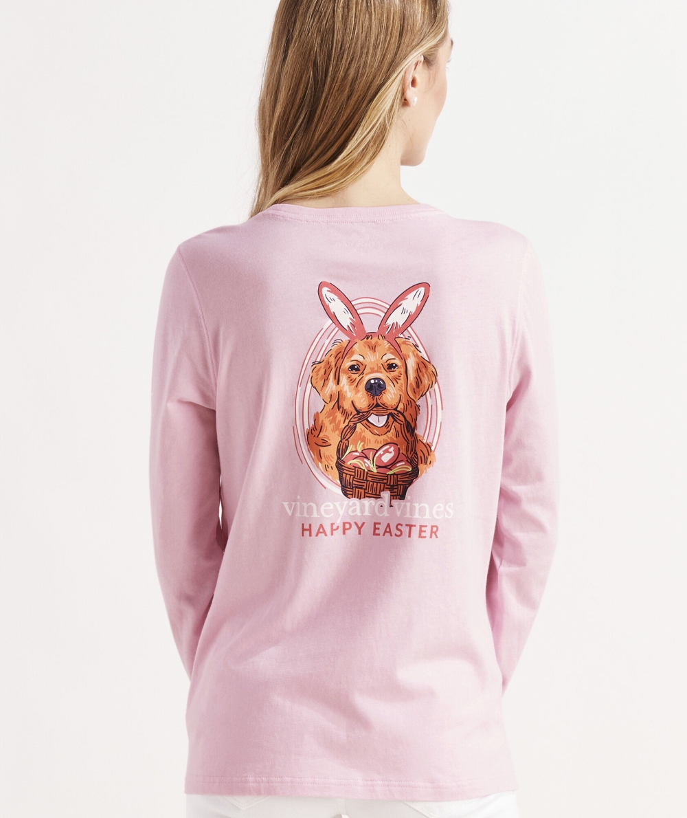 Tees Vineyard Vines Easter Dog Long-Sleeve Pocket Tee Rosas | 605291WUZ