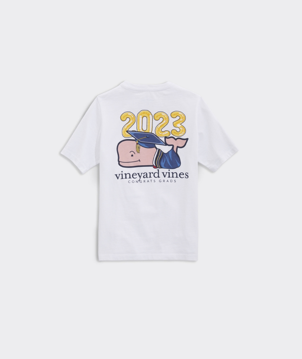 Tees Vineyard Vines Graduation Whale Corta-Sleeve Pocket Tee Blancos | 173825IOU