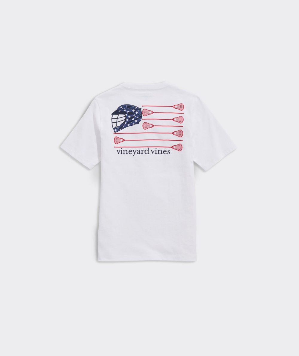 Tees Vineyard Vines Lacrosse Flag Corta-Sleeve Pocket Tee Blancos | 109638SNK