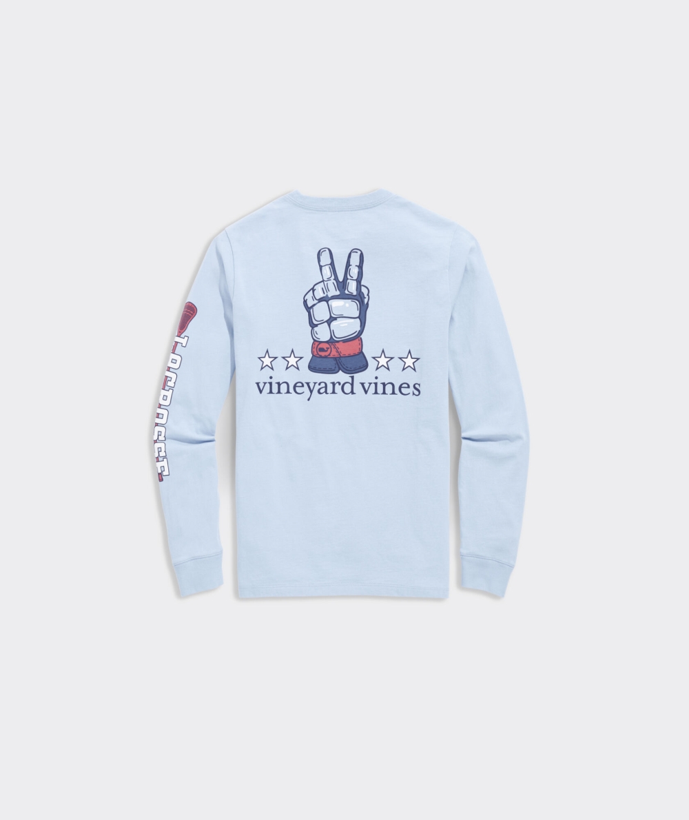 Tees Vineyard Vines Lacrosse Glove Peace Sign Long-Sleeve Pocket Tee Azules | 382507DCA