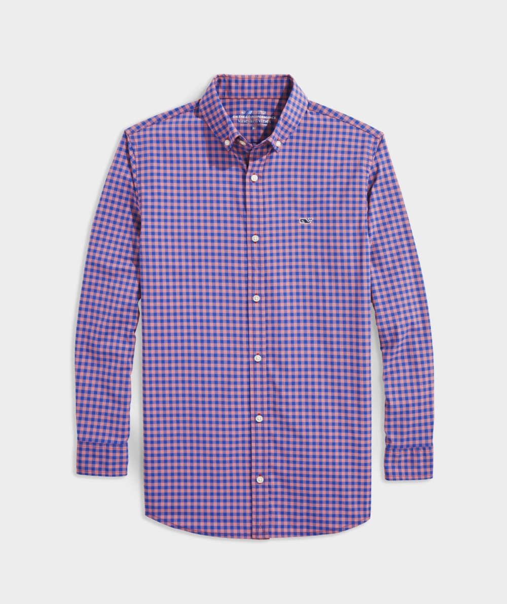 Tees Vineyard Vines On-The-Go Gingham Shirt Lobster Reef | 631847FVC