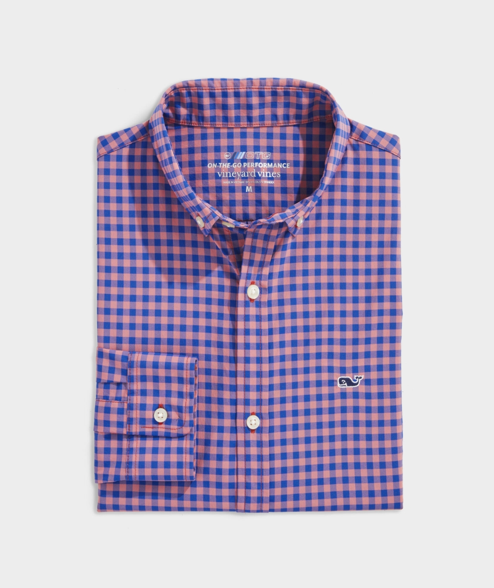 Tees Vineyard Vines On-The-Go Gingham Shirt Lobster Reef | 631847FVC