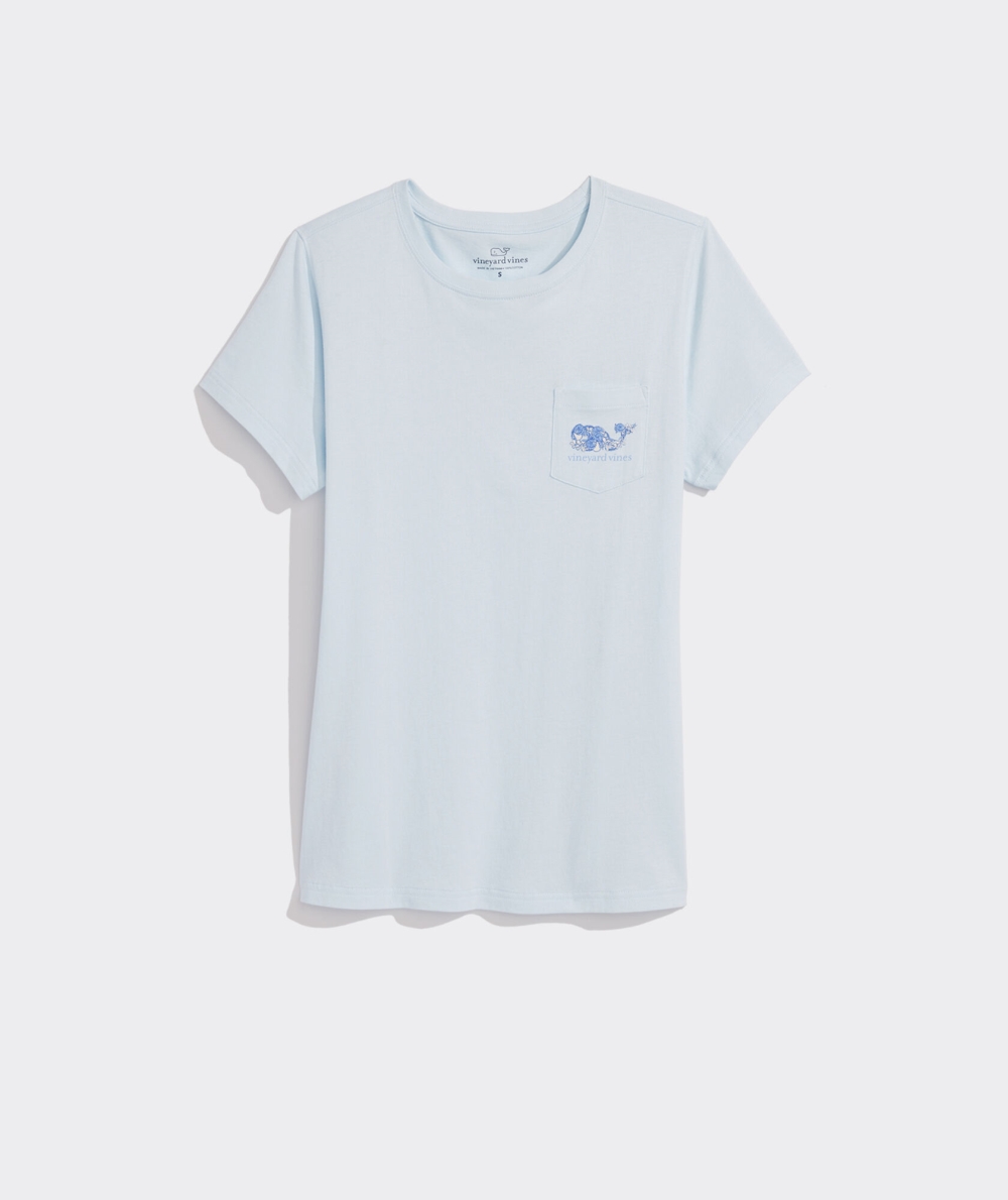 Tees Vineyard Vines Painted Palm Whale Corta-Sleeve Pocket Tee Azules | 804217ESL