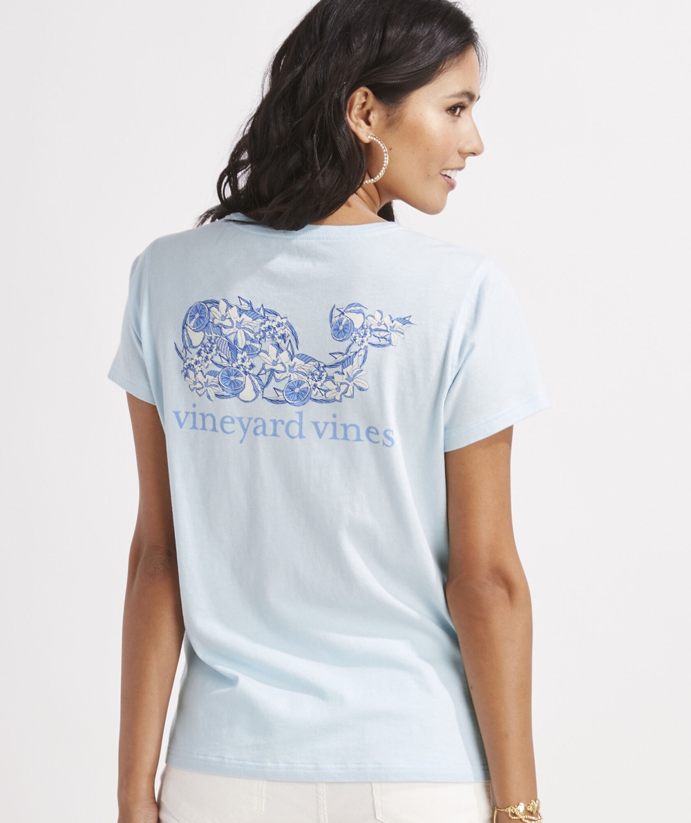 Tees Vineyard Vines Painted Palm Whale Corta-Sleeve Pocket Tee Azules | 804217ESL