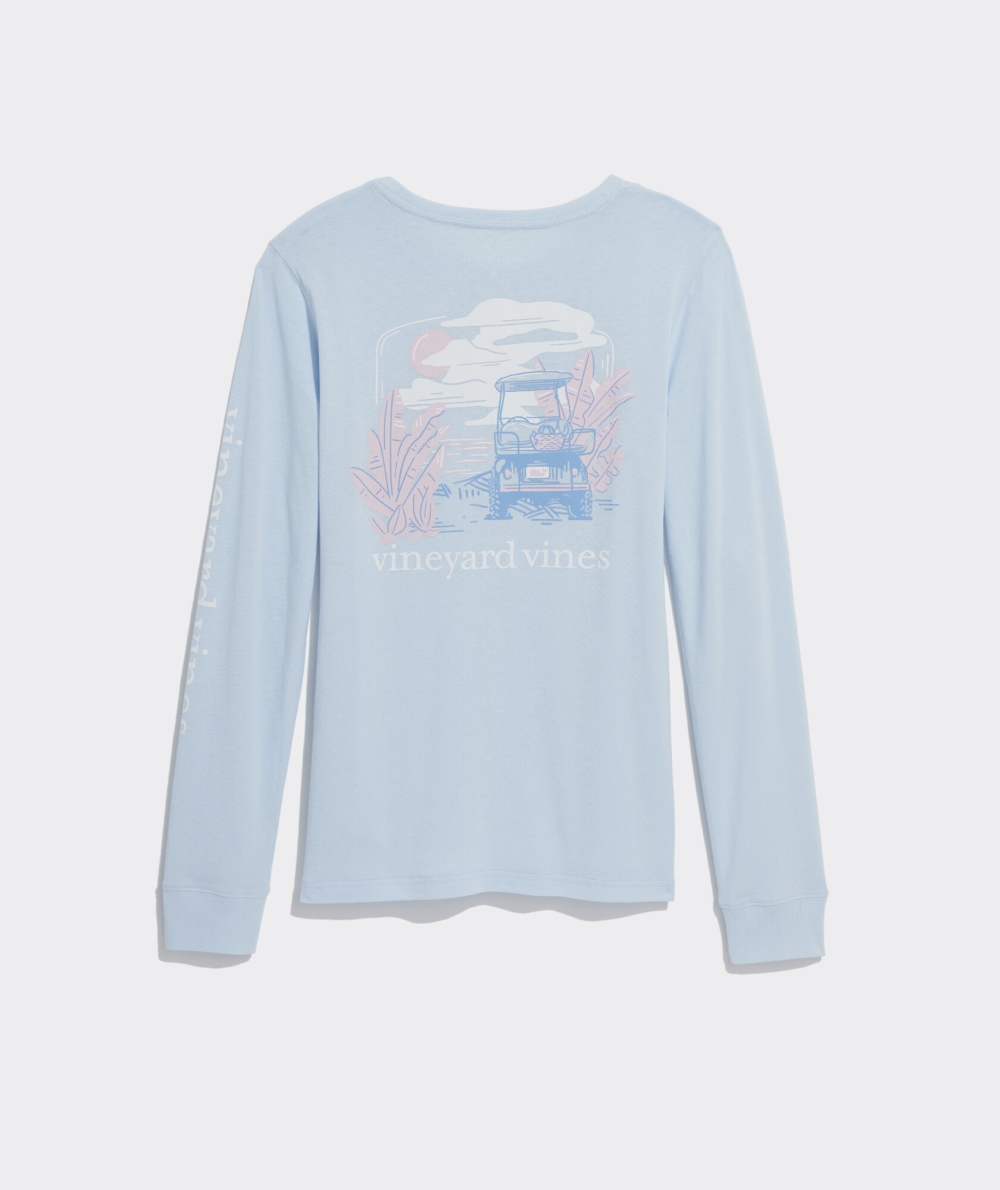 Tees Vineyard Vines Painterly Golf Cart Scenic Long-Sleeve Pocket Tee Ice Water | 873504CLR