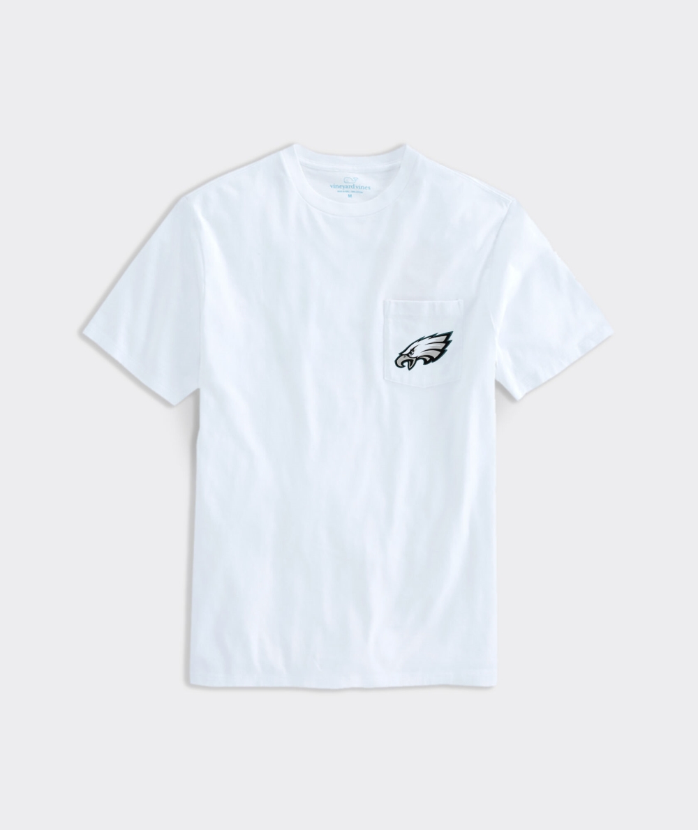 Tees Vineyard Vines Philadelphia Eagles Helmet Whale Corta-Sleeve Pocket Tee Blancos | 023798HZE