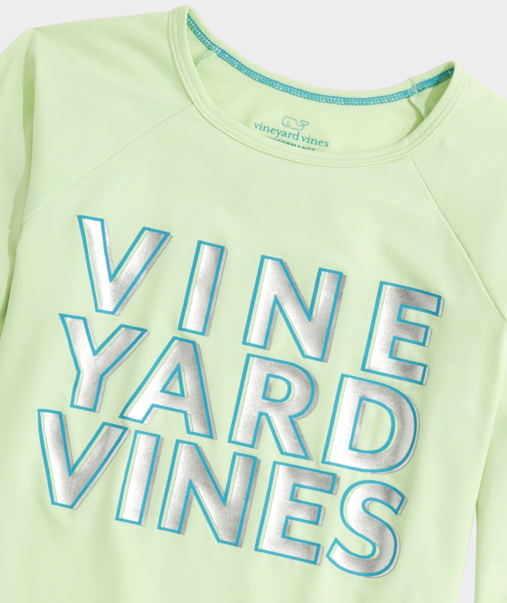 Tees Vineyard Vines Reflective Logo Long-Sleeve Performance Tee Neon Kiwi Heather | 083741OFK