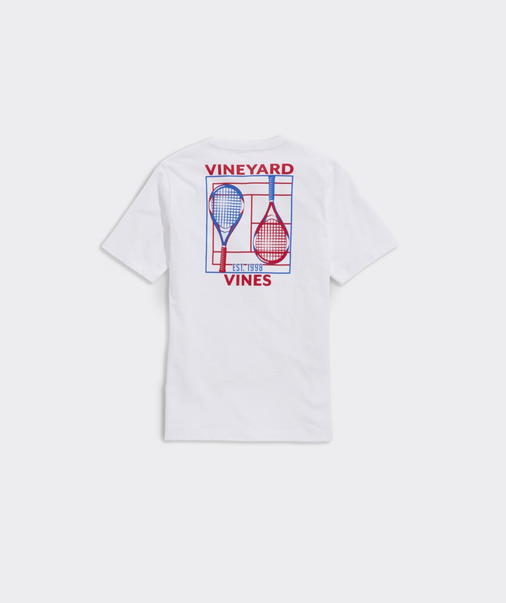 Tees Vineyard Vines Retro Tenis Court Corta-Sleeve Pocket Tee Blancos | 364582YLB