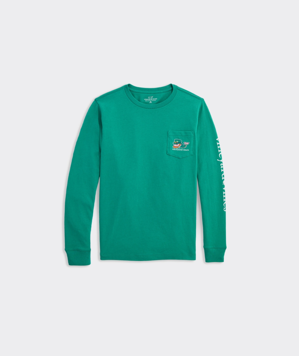 Tees Vineyard Vines St. Patrick's Day Whale Long-Sleeve Pocket Tee Sea Swell | 931407KBA