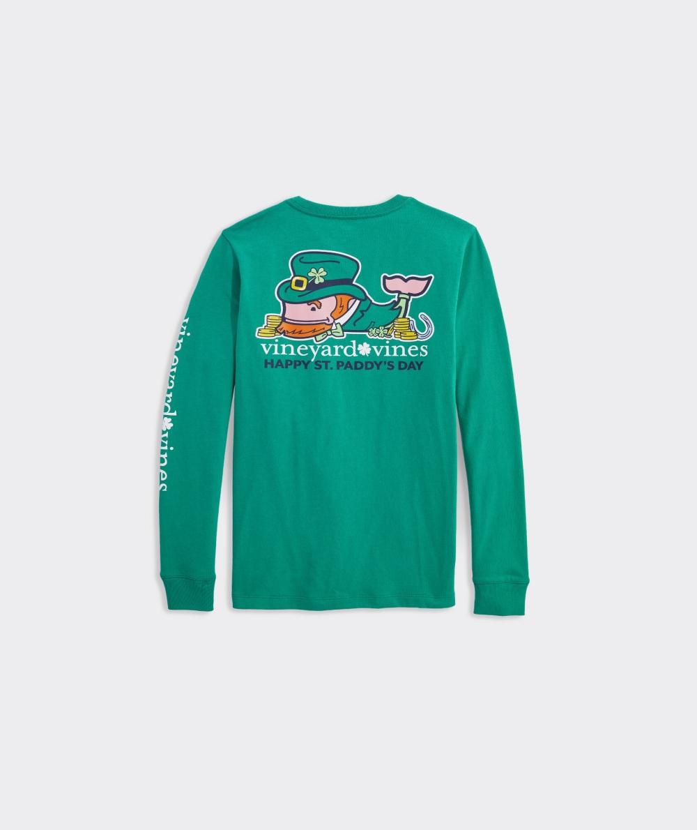 Tees Vineyard Vines St. Patrick\'s Day Whale Long-Sleeve Pocket Tee Sea Swell | 931407KBA