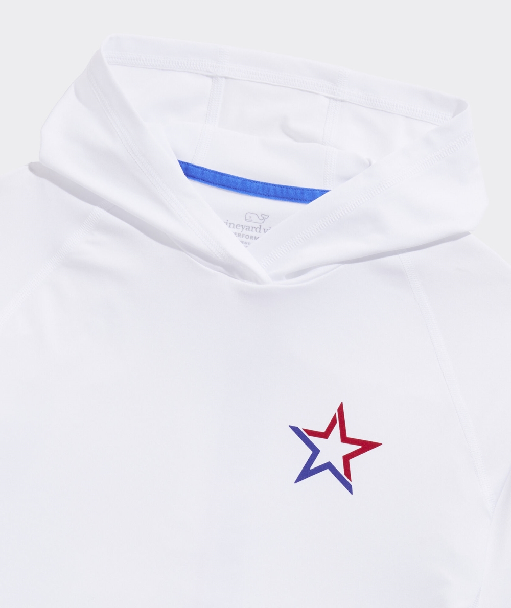 Tees Vineyard Vines VV Star Long-Sleeve Harbor Performance Hoodie Tee Blancos | 801569ENR